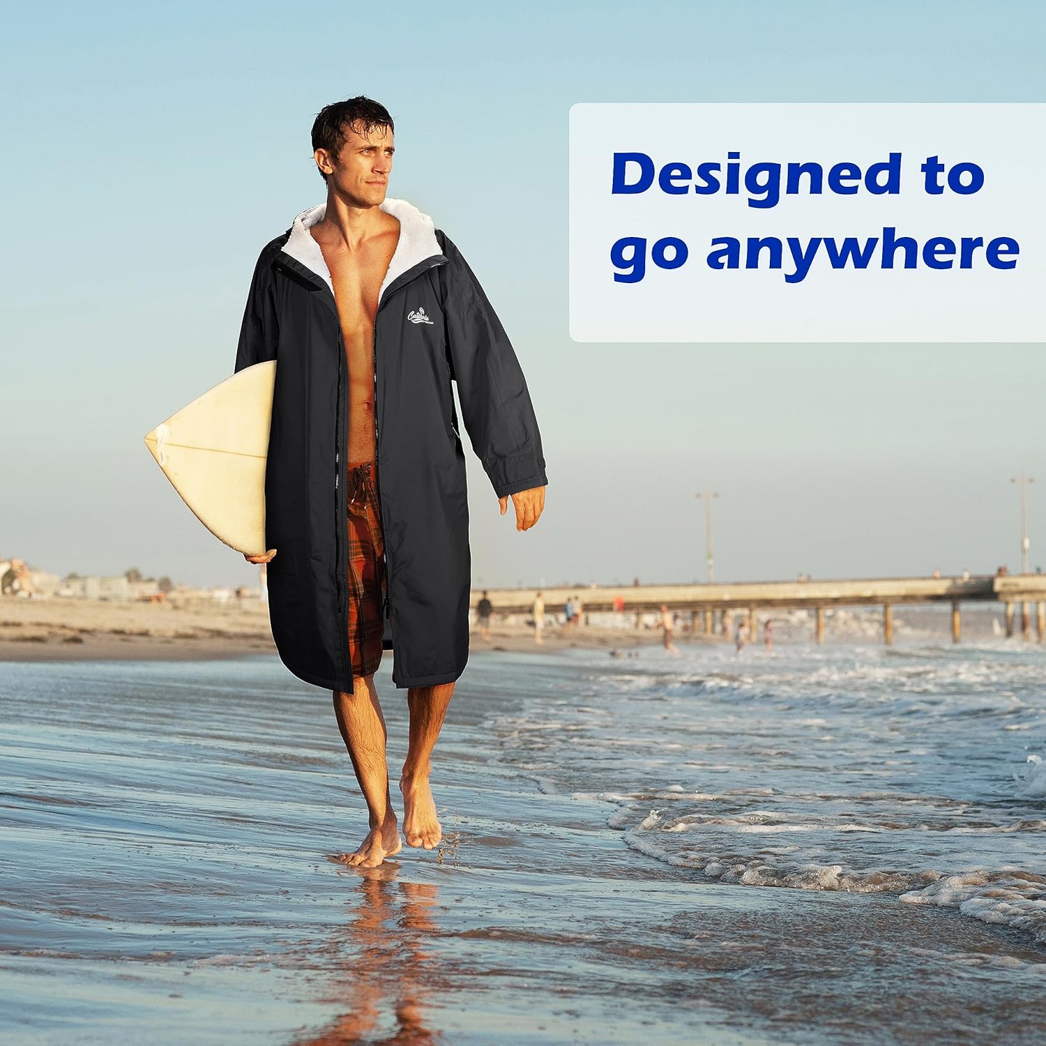 Catalonia Parka de natación para hombres y mujeres, chaqueta de natación impermeable, cálida bata de poncho cambiante con forro de sherpa
