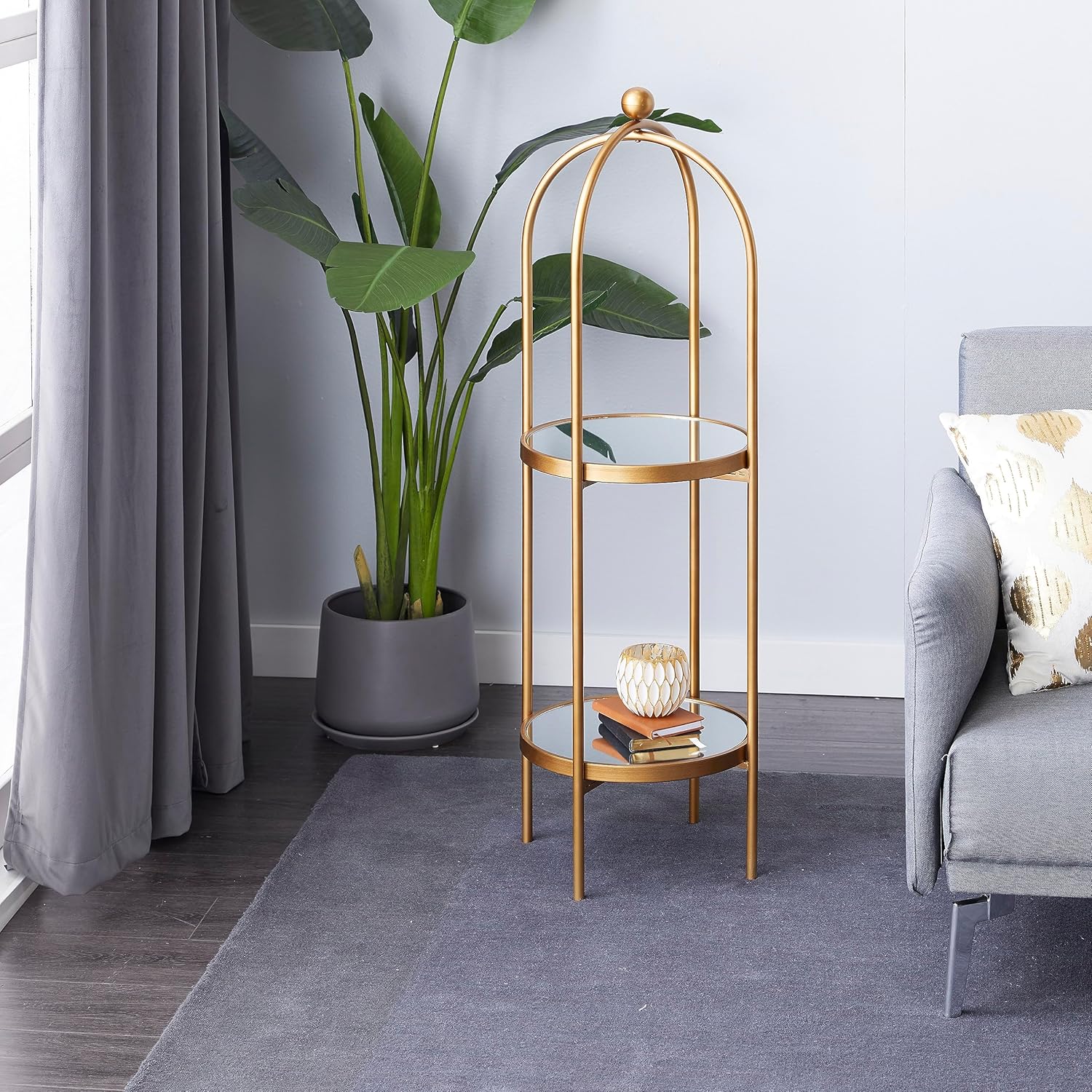 Deco 79 Estantería sólida de metal, 16″ x 18″ x 46″, oro