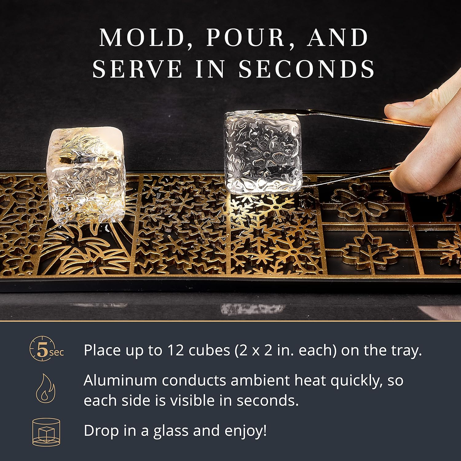 Bandeja de diseño transparente para hacer cubitos de hielo  Moldes de hielo modernos para bourbon y cócteles en 5 segundos  Sello de cubo de molde