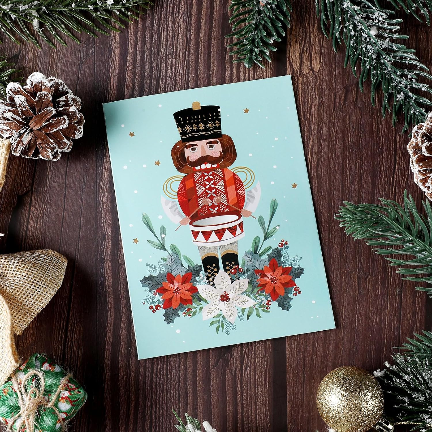 Colarr 60 juegos de tarjetas navideñas con sobres y calcomanías, tarjetas de notas festivas de Navidad, cascanueces, tarjetas de felicitación,
