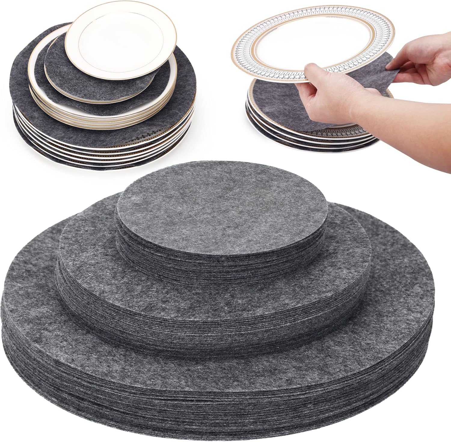 Separadores de placas, juego de 60 y 3 tamaños diferentes, separadores de placas de fieltro suave grueso y premium para Chinaplatocafé, protección y