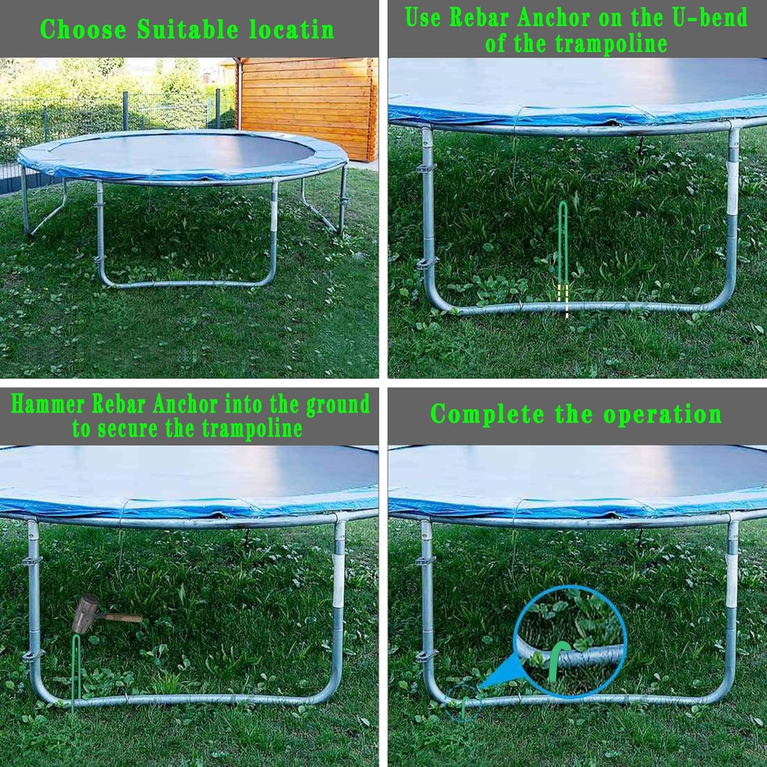 Estacas de viento para trampolines de 10 x 2 pulgadas, estacas de acero resistentes en forma de U, anclajes de suelo con extremo afilado para tienda