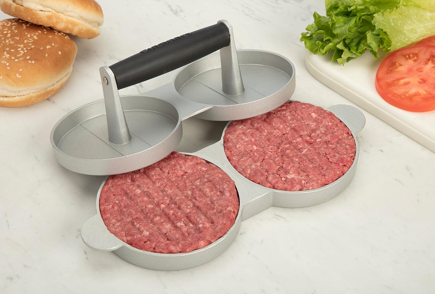 Cuisinart CSBP-100 – Prensa para hamburguesas (3 en 1), prensa doble torta