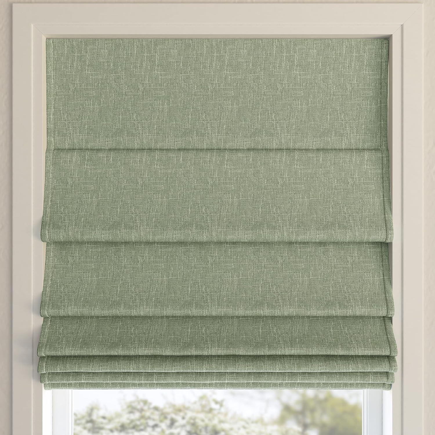 Sun Zero Preble Persiana romana sin cordón texturizada, 100% opaca, 35 x 64 pulgadas, verde salvia