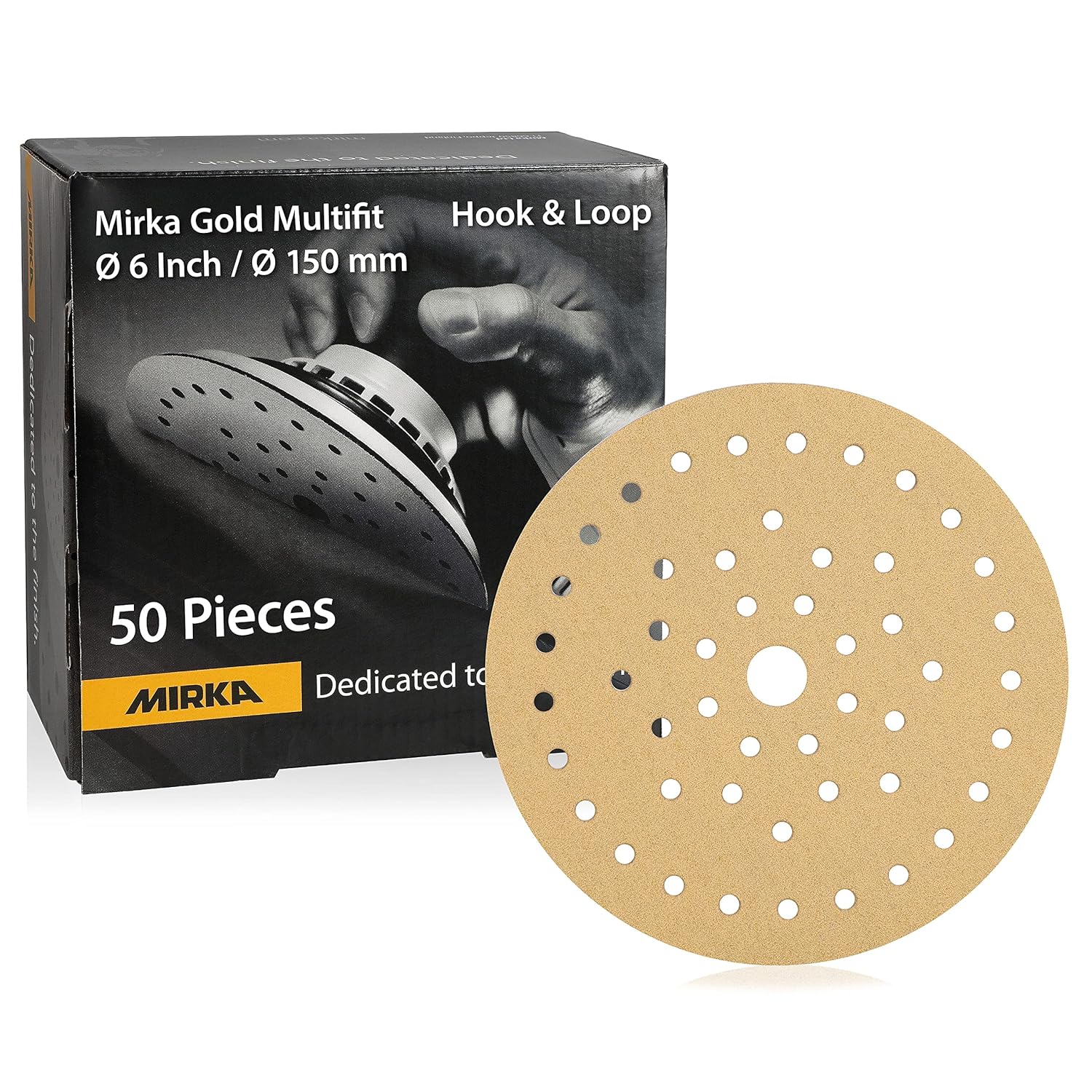 Mirka Gold Multifit – Paquete de 50 discos de lija de 6 pulgadas para lijadora orbital, papel de lija para madera, paneles de yeso, metal