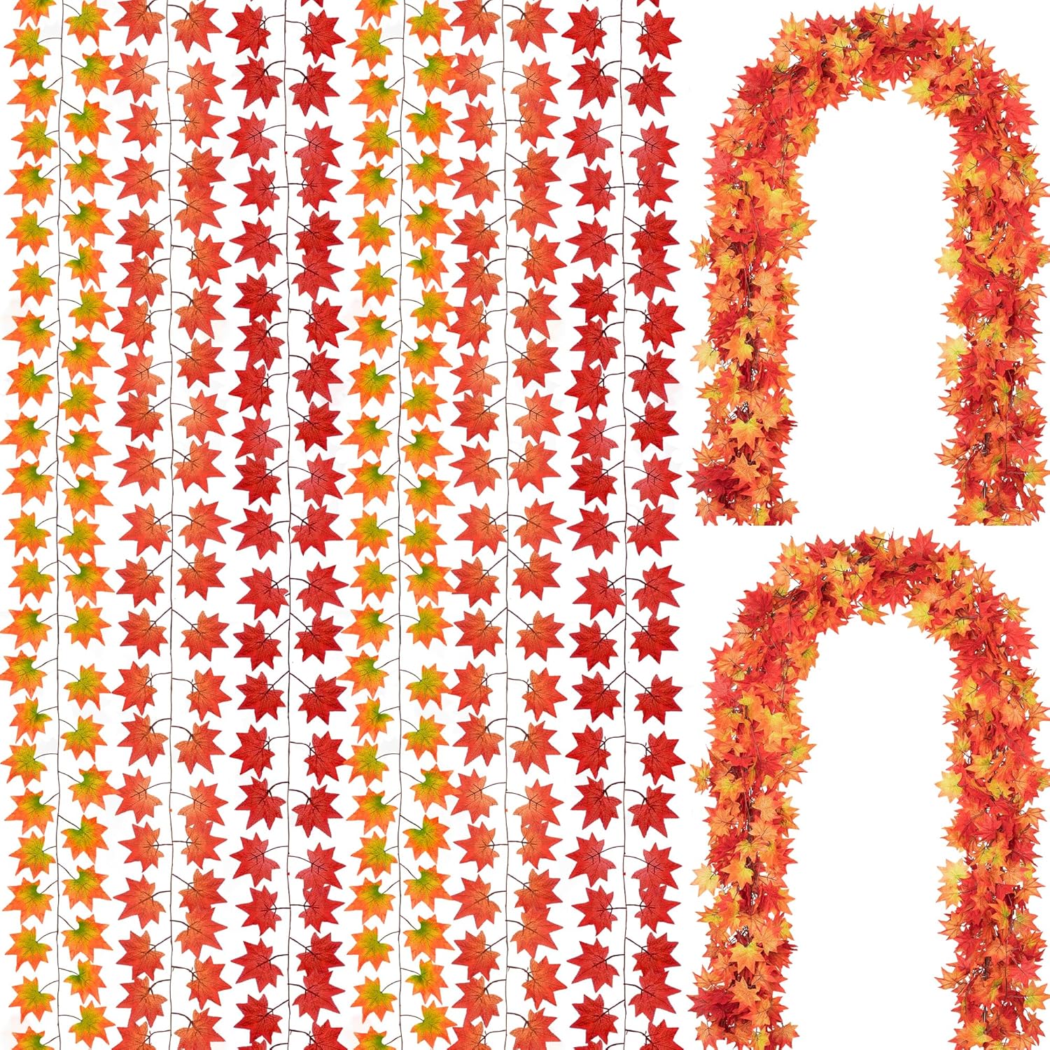 CQURE Paquete de 12 guirnaldas de hojas de otoño, guirnalda de vides colgantes, guirnalda artificial de hojas de arce de otoño, decoración de Acción