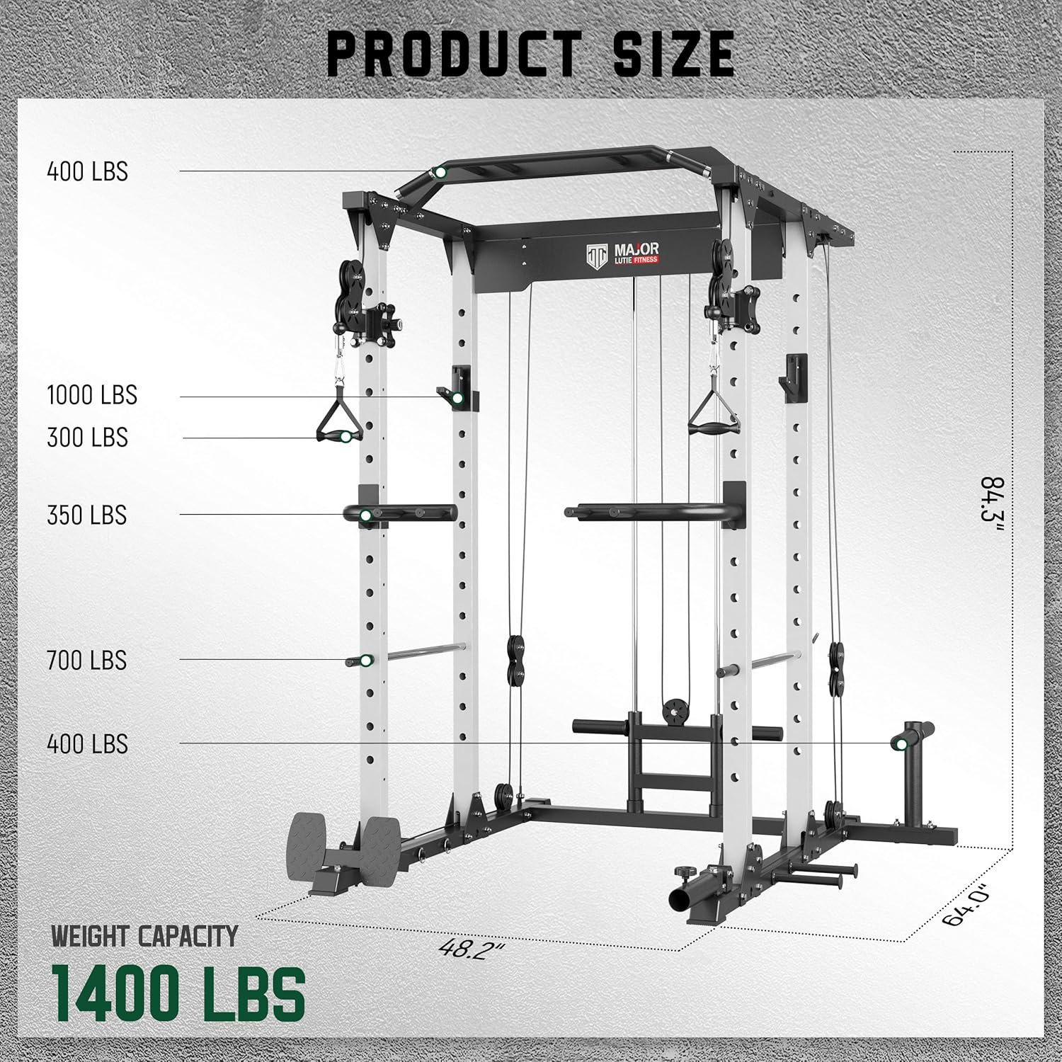 MAJOR LUTIE Jaula de potencia para fitness con placas de peso de hierro fundido de 245 libras y barra olímpica, PLM03 Rack de potencia multifunción