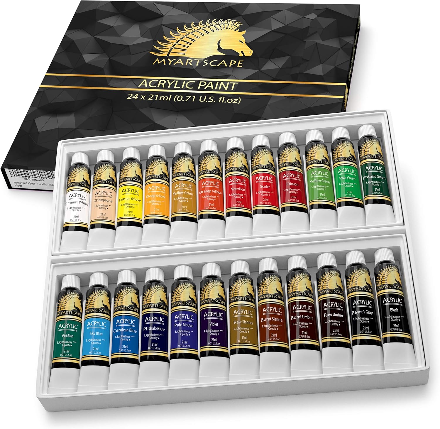 MyArtscape Juego de pintura acrílica, 24 tubos de 0.7 fl oz, resistente a la luz, cuerpo pesado