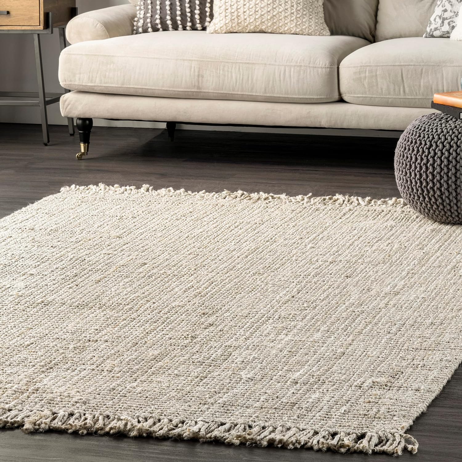 nuLOOM – Alfombra gruesa de yute Daniela Farmhouse, redonda, de 8 pies, color blanco hueso