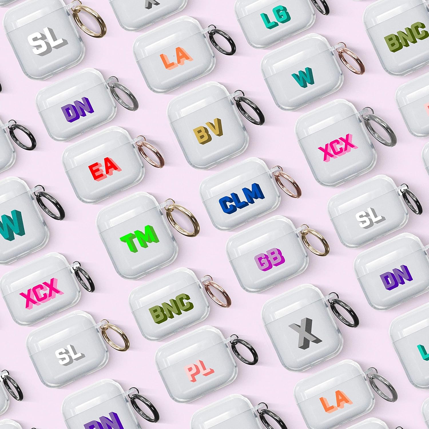 Funda para AirPods con monograma de sombra transparente personalizada con llavero de color plateado, funda personalizada para AirPods con iniciales,
