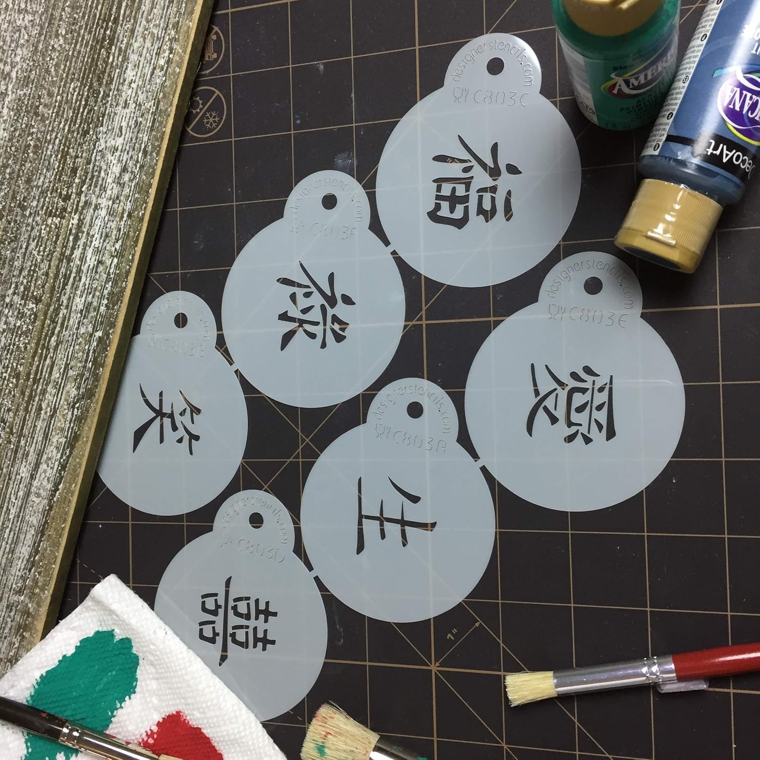 Designer Stencils Juego de plantillas de personajes chinos, mini, beigesemitransparente