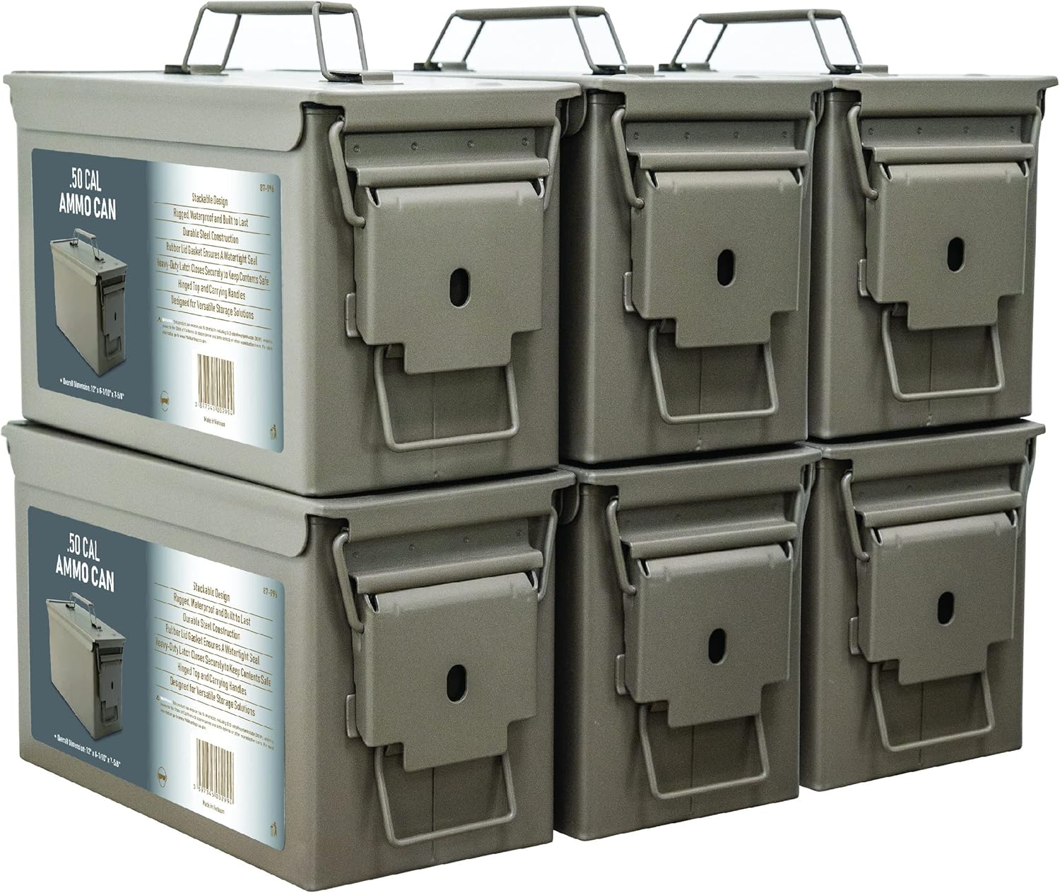 Homestead 50 latas de munición de metal Cal  Nueva caja de munición militar M2A1 de acero, caja de munición hermética y resistente al agua para