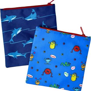 Yumbox Bolsas de tela reutilizables para sándwiches y aperitivos (paquete de 2) con estampados de tiburones atlánticos y monstruos divertidos para Yumbox Bolsas de tela reutilizables para sándwiches y aperitivos (paquete de 2) con estampados de tiburones atlánticos y monstruos divertidos para