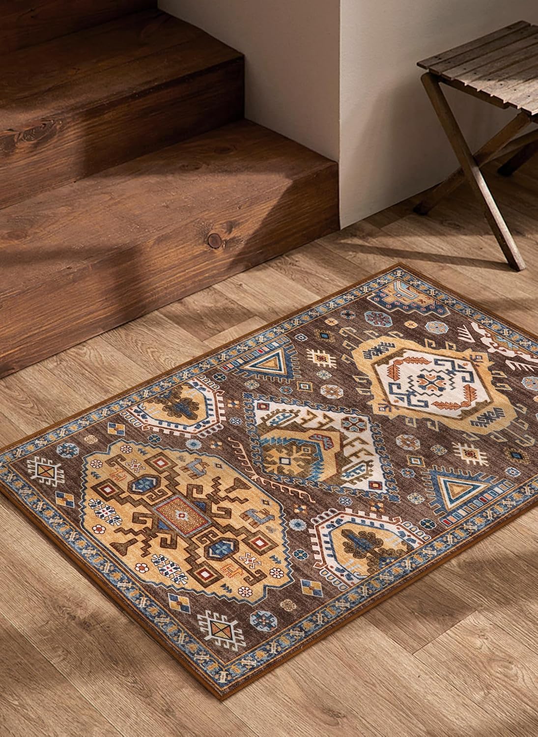 Lahome Alfombra oriental de cocina de 2 x 3, color marrón, para interiores, entrada, entrada, entrada, vestíbulo, suelo, ultrafina, de pelo bajo, no