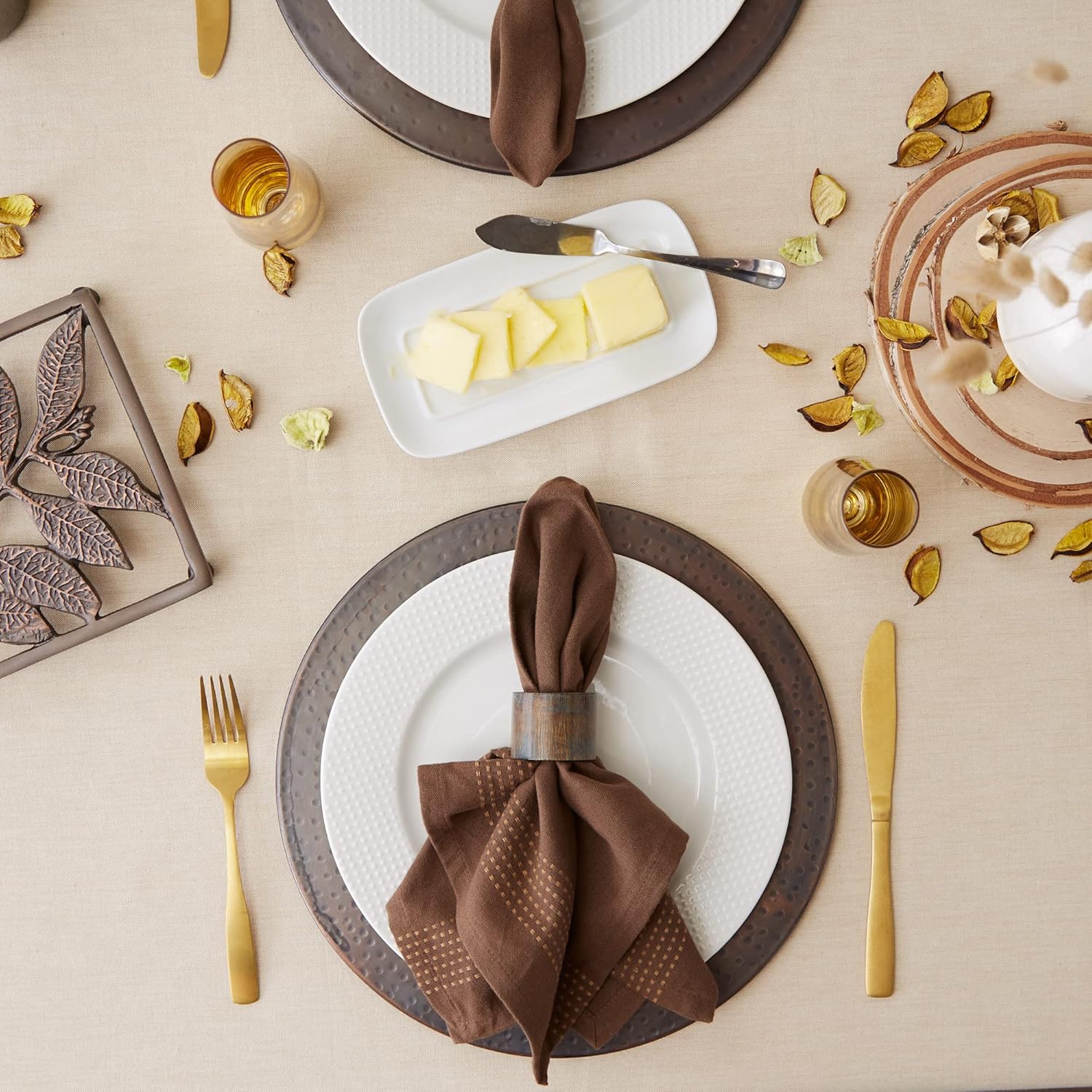 DII – Mantel para mesa de comedor, estilo rústico, colección de manteles con rayas estilo francés, 60 x 84 pulgadas, color gris pardorojo.
