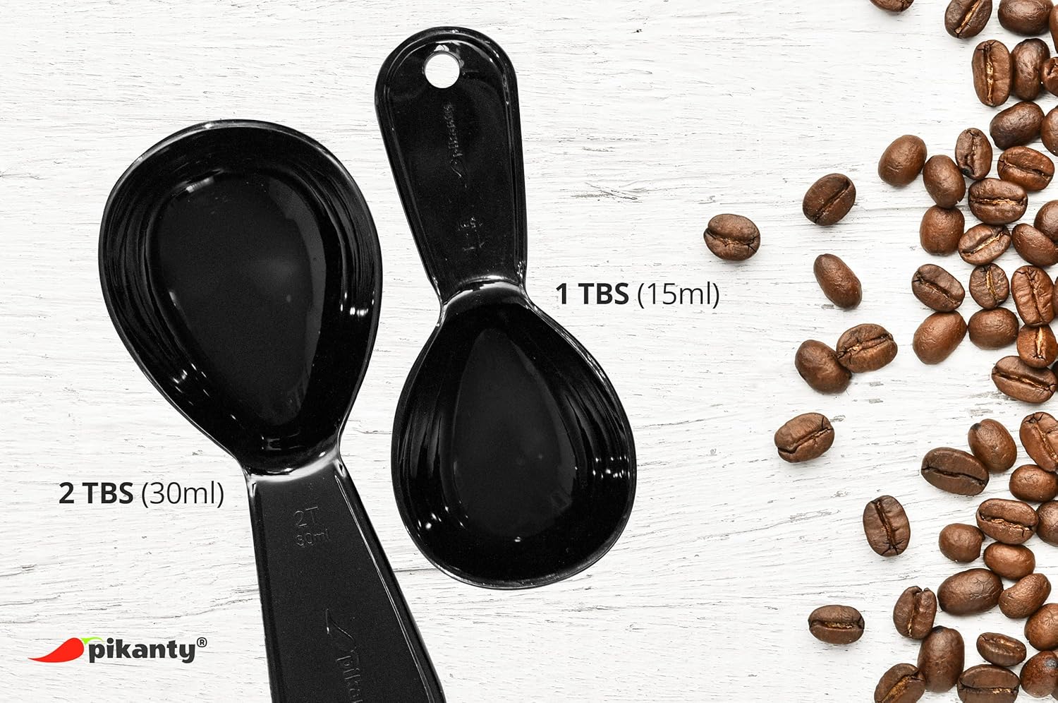 Juego de 2 cucharadas de plástico para café (0.5 fl oz y 1.0 fl oz), fabricadas en Estados Unidos (negro)