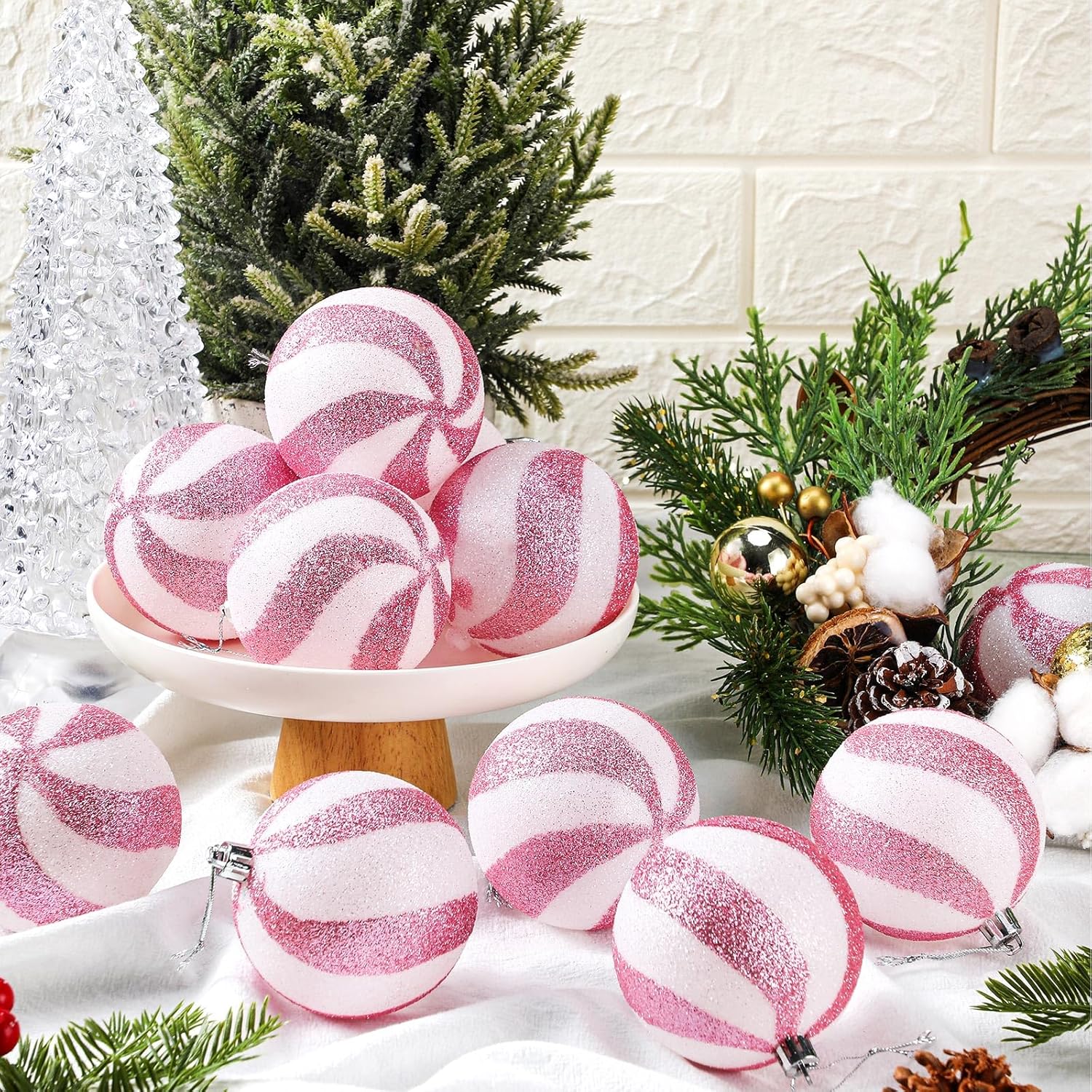 Liliful 12 bolas de Navidad de 3.15 pulgadas, con purpurina, decoración de árbol de Navidad, adornos de Navidad pintados de plástico, adornos para
