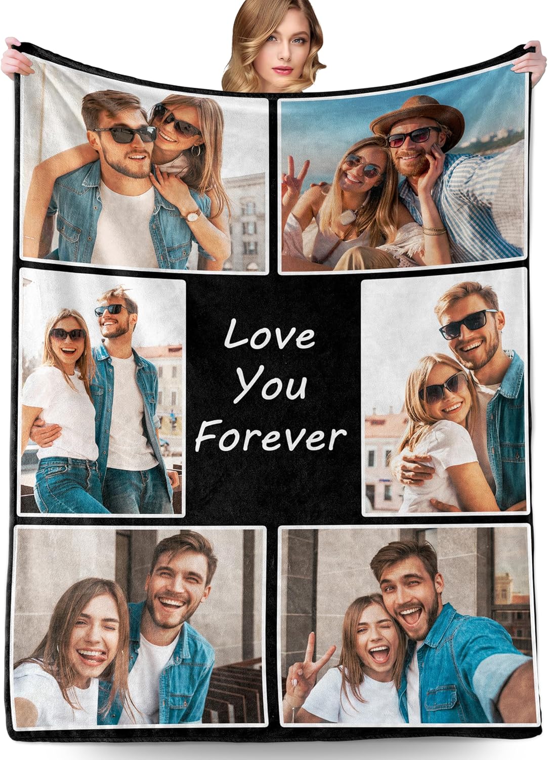 Funny DIY Regalos personalizados con texto en inglés “I Love You” para novio, manta personalizada con fotos y texto, regalos para parejas para