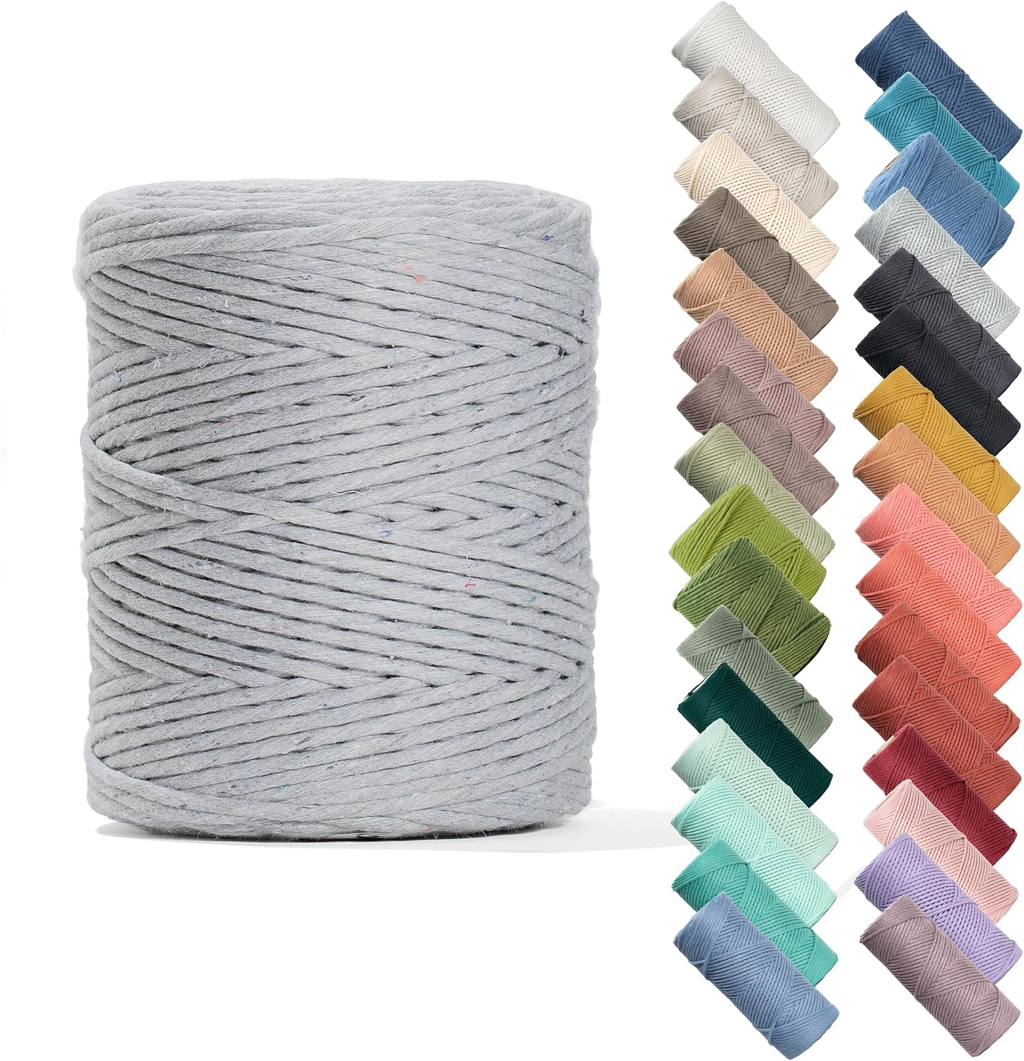 Cuerda de macramé de algodón reciclado de 0.157 in x 240 yardas, cuerda gruesa de una sola hebra hecha de algodón suave, suministros de cuerda de