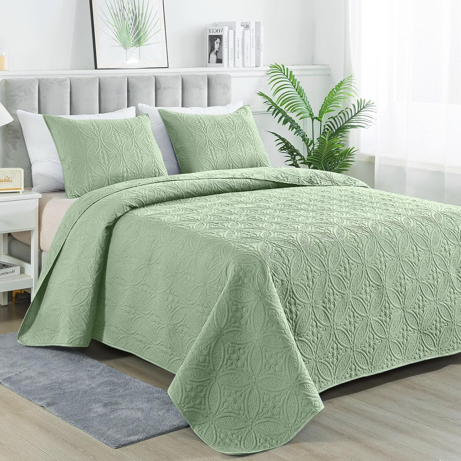SameBed Juego de edredón tamaño matrimonialqueen con fundas de almohada, colcha acolchada para todas las estaciones, edredón clásico con patrón de