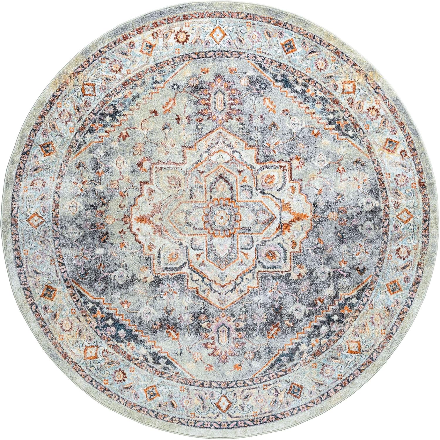 Alfombra redonda de 6 pies  Alfombras tradicionales para sala de estar, comedor, dormitorio, entrada o cocina, Alfombras para salas, gris, redonda
