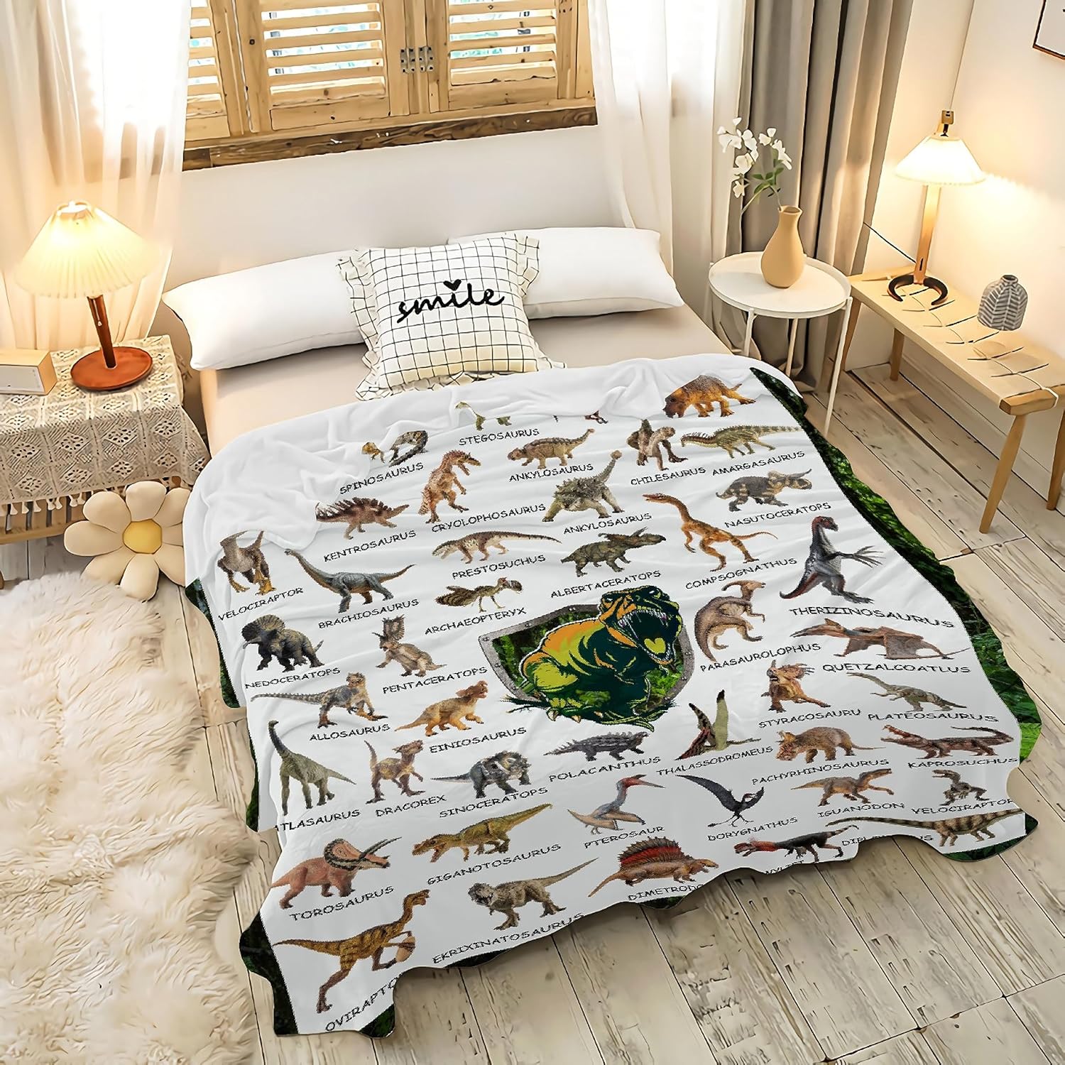 Buyyet Manta de franela de dinosaurio para niño y niña, regalo único, manta de decoración de habitación de dinosaurio para adolescentes y niños,