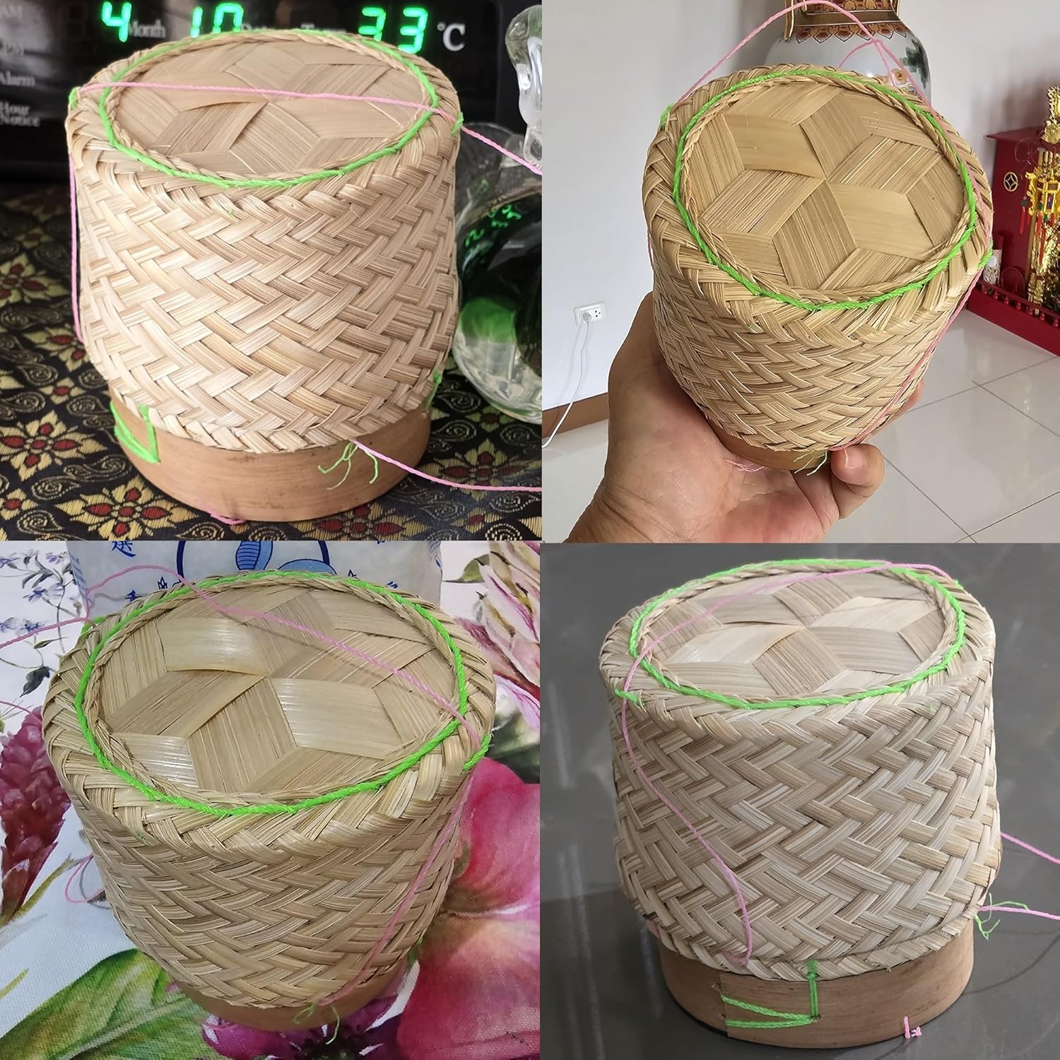 Cesta de arroz pegajosa Contenedor pequeño Kratip Tazón para servir tailandés Arroz de bambú Tailandés Laos Tejido Tradicional Wickerwork Servir