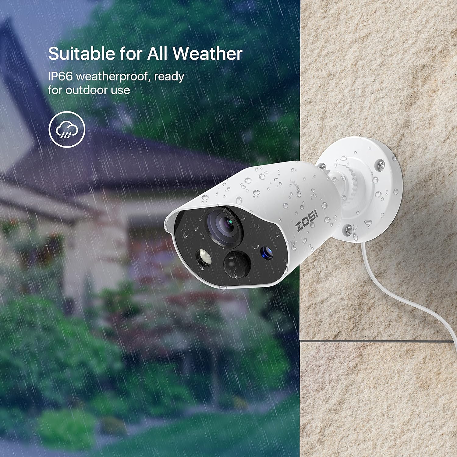 ZOSI Cámara de seguridad 1080P HD-TVI con audio, 2MP 1920TVL cámara de vigilancia para interiores y exteriores, visión nocturna, detección de