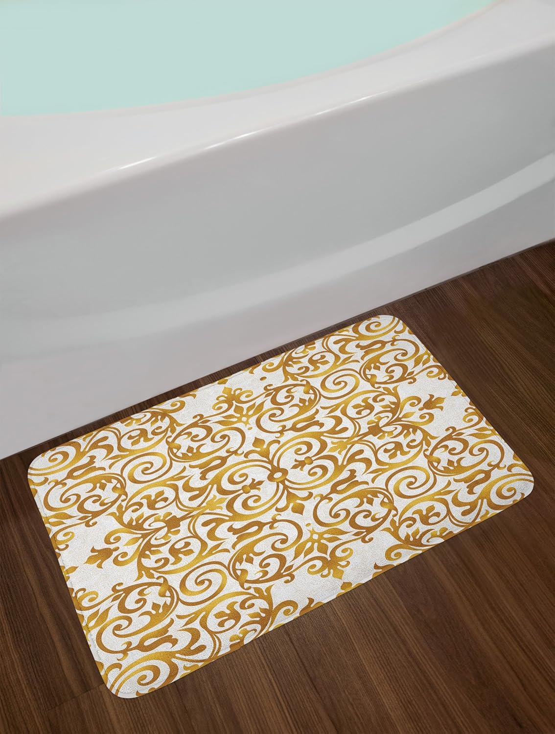 Lunarable Tapete de baño victoriano, encaje victoriano, patrón barroco antiguo, otomano oriental con patrón cuadrado real, tapete decorativo de baño