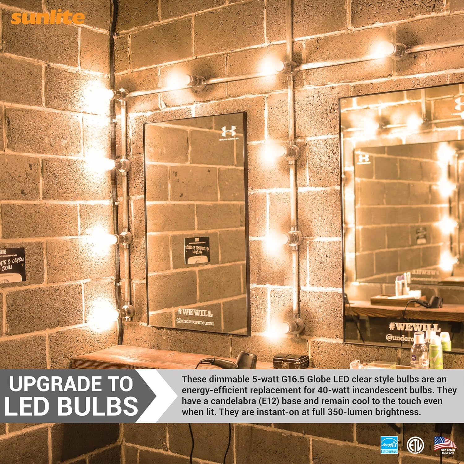Globo LED Sunlite equivalente a 40vatios (solo utiliza 5vatios) Bombilla G16.5 esmerilada regulable