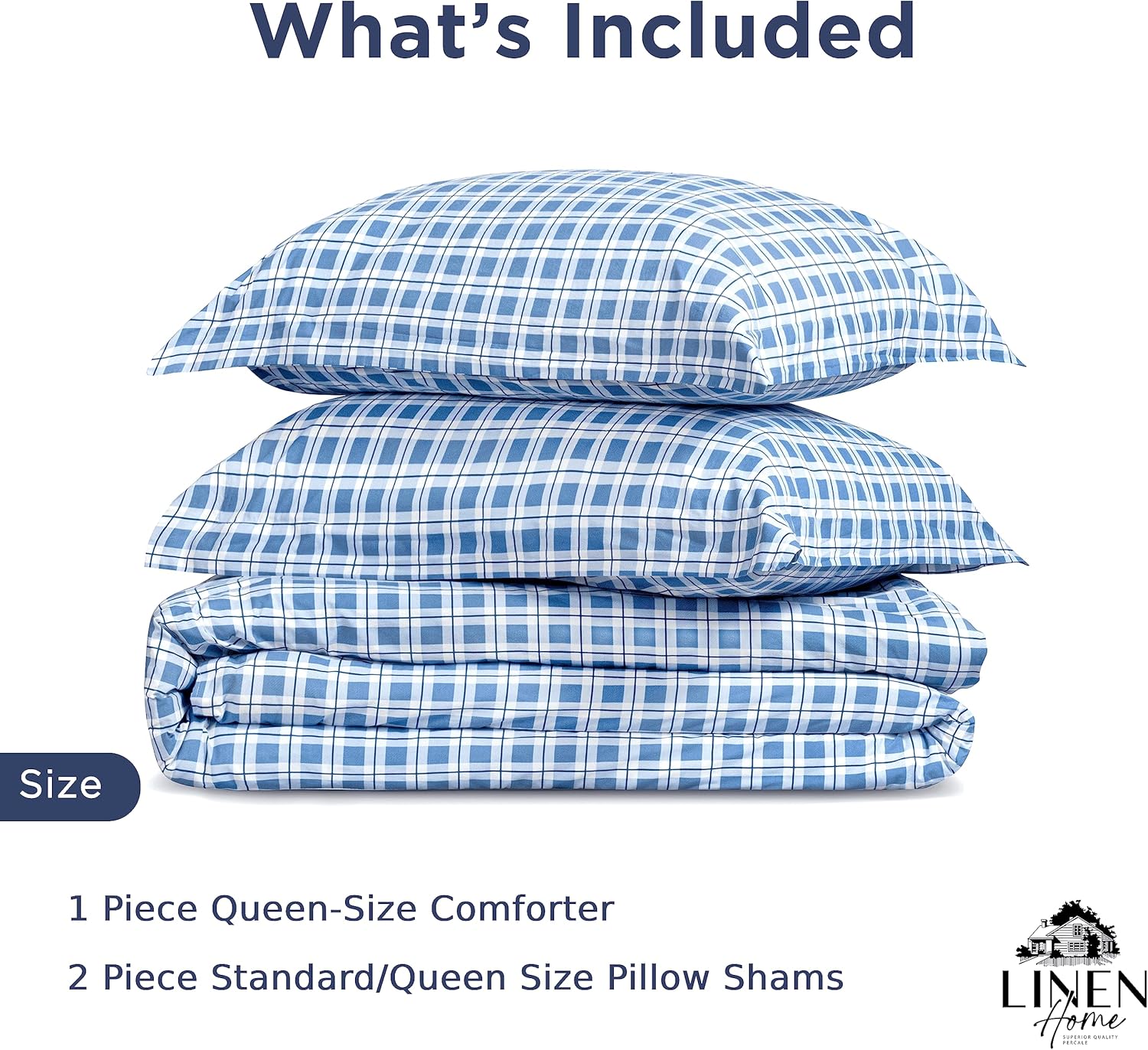 Linen Home Juego de edredón de percal tamaño Queen impreso, relleno de edredón alternativo de plumón de lyocell lavado para todas las estaciones,