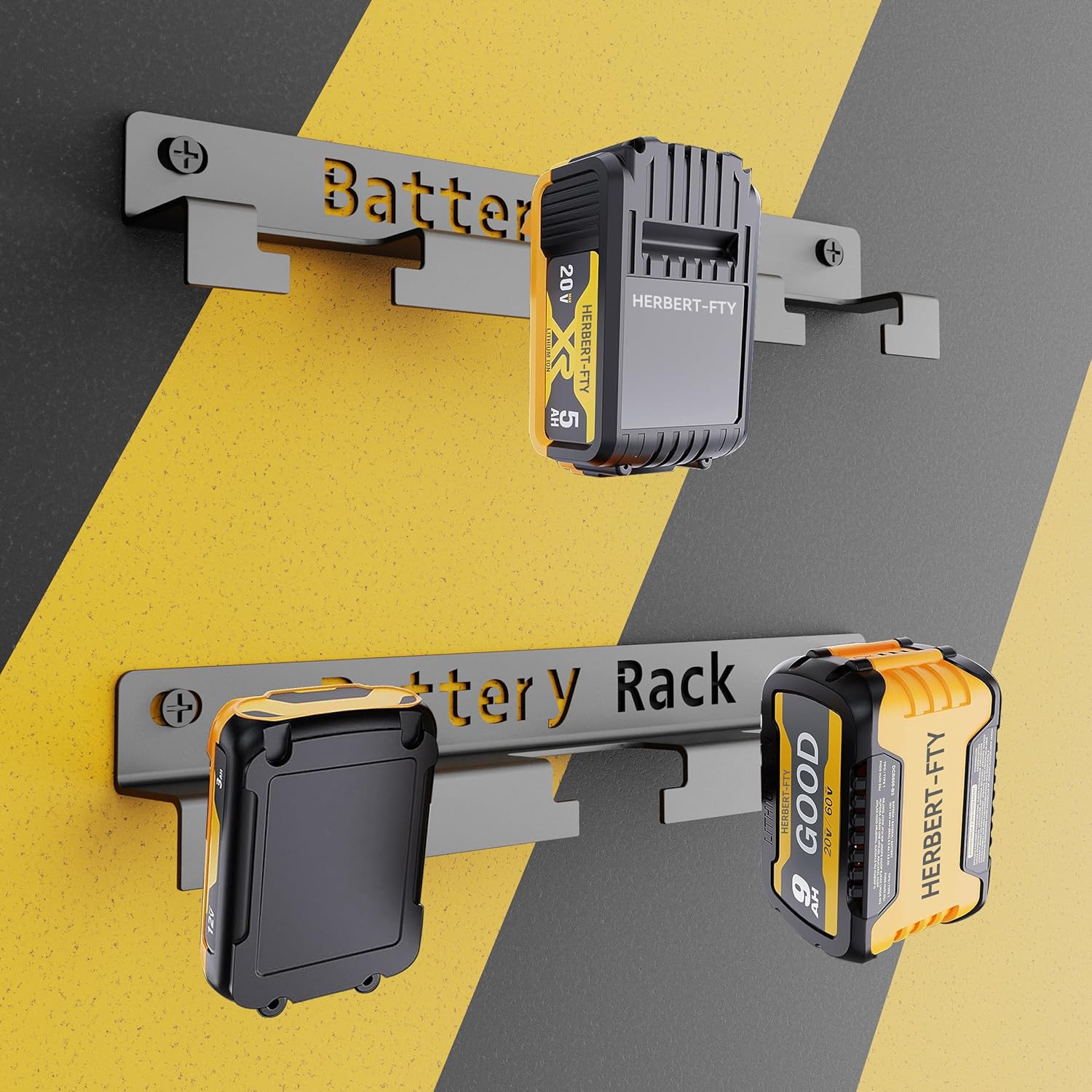 Soporte de batería de metal compatible con DeWalt de 20 V, 60 V, 12 V, soporte de pared para batería, organizador de montaje en pared para