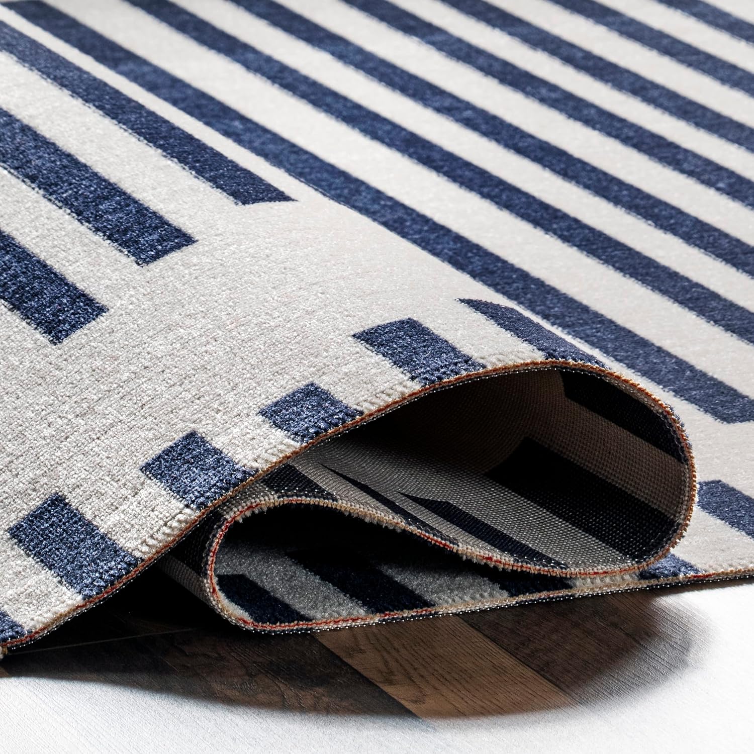 nuLOOM Holly Multi Stripe – Alfombra de área para interiores y exteriores, 4 x 6 pies, azul