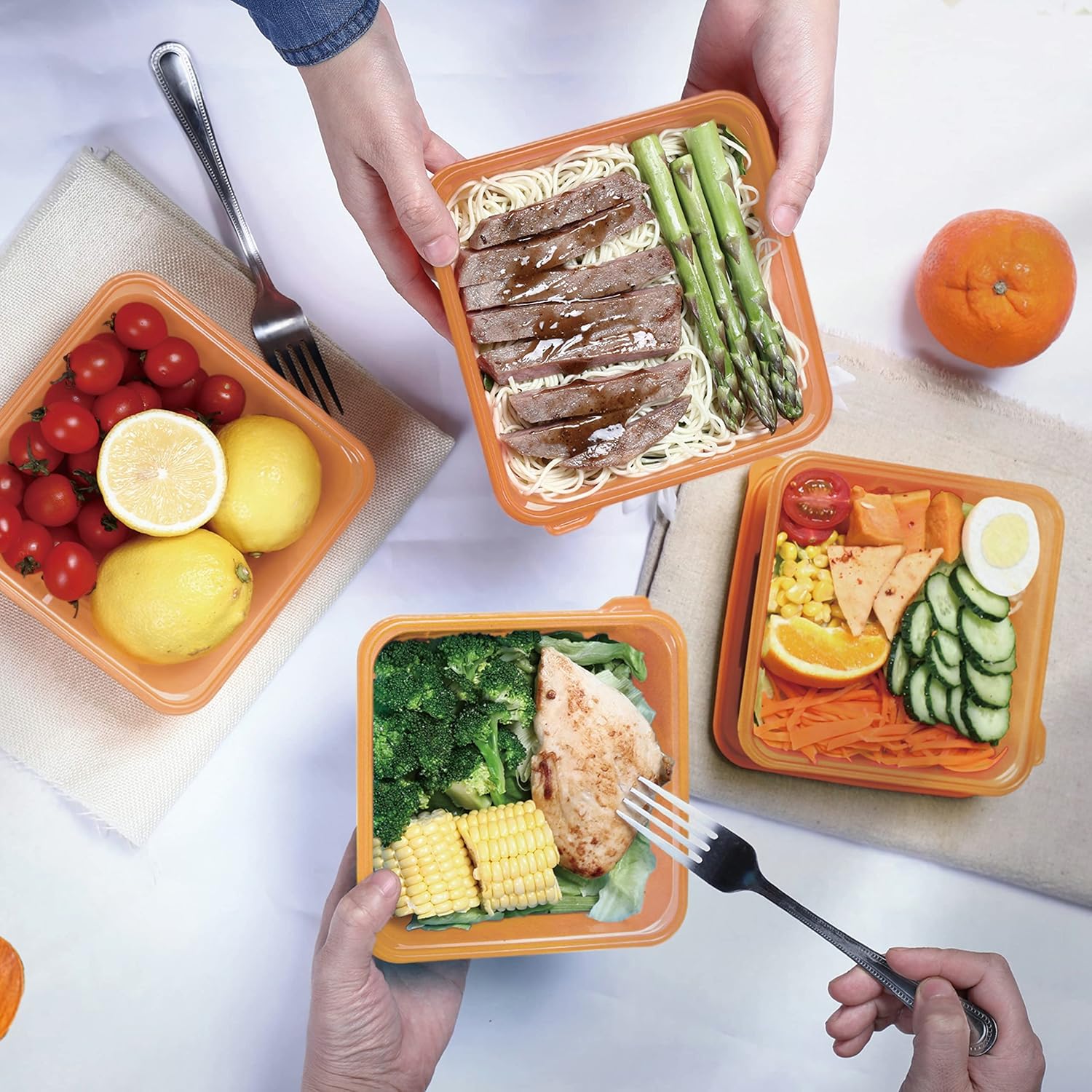 Paquete de 15 cajas Bento de plástico para alimentos con tapas, lonchera, contenedor de preparación de comidas para almacenamiento de alimentos, sin