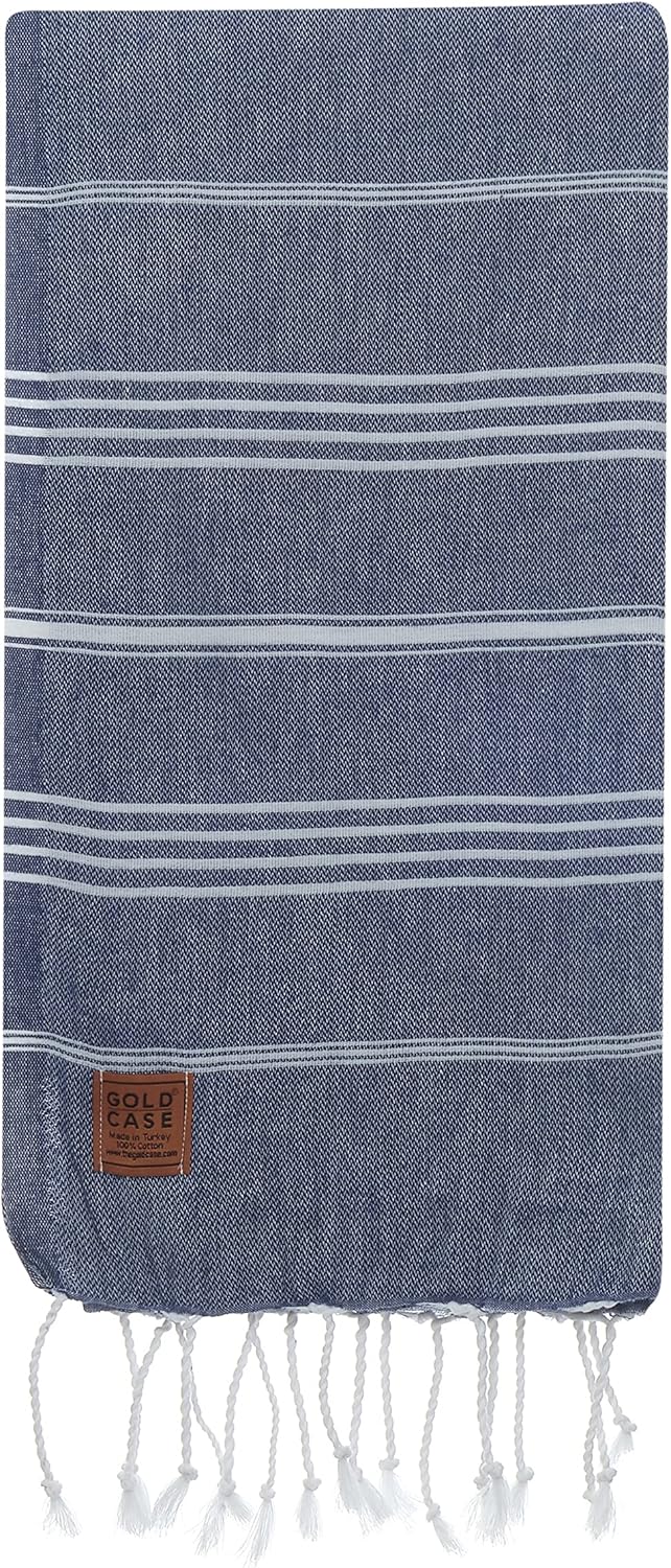 Gold Case Lycia – Toalla pestemal turca multiusos de 100 % algodón para baño, playa, 70 x 38 pulgadas, tamaño XXL, azul marino, juego de 6