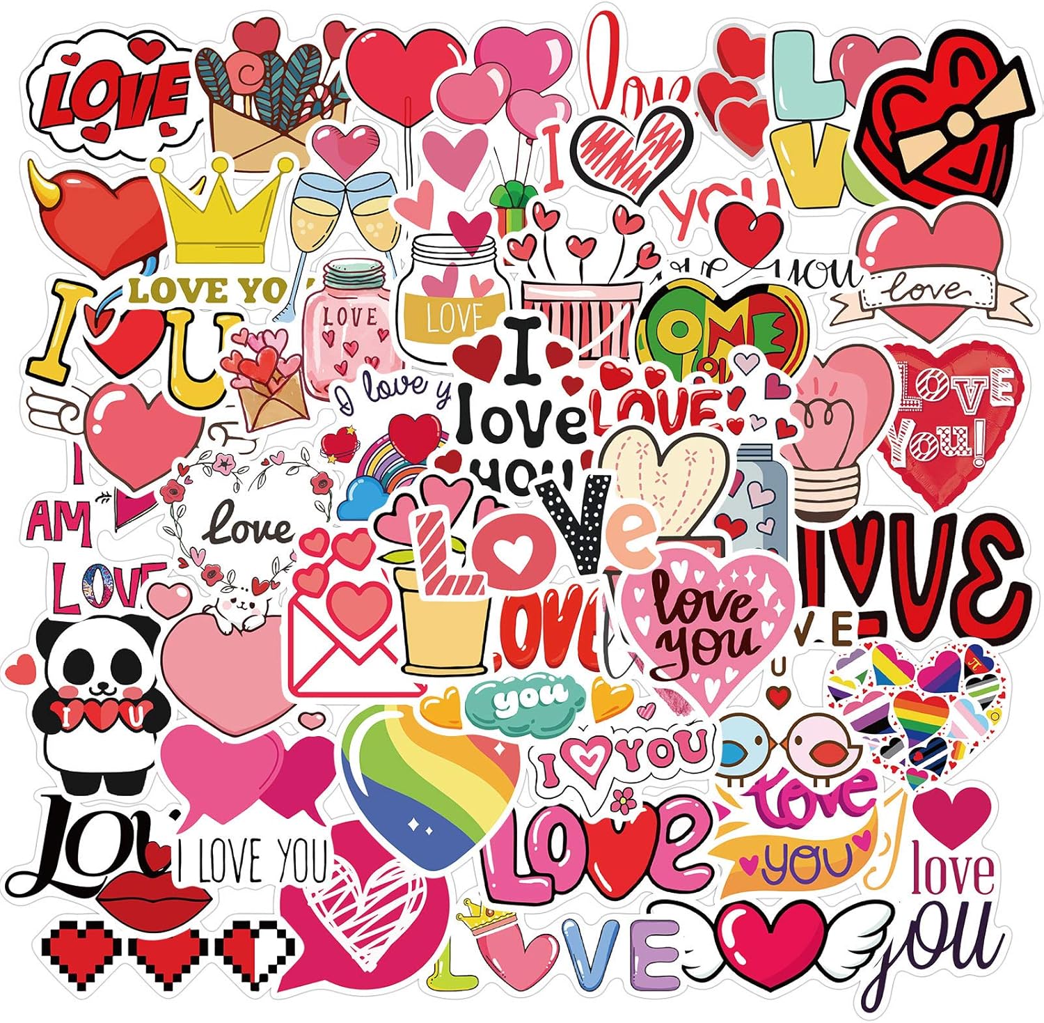 50 calcomanías para el día de San Valentín, calcomanías de amor para pareja, familia, novia, novio, calcomanías de corazón impermeables para laptop,