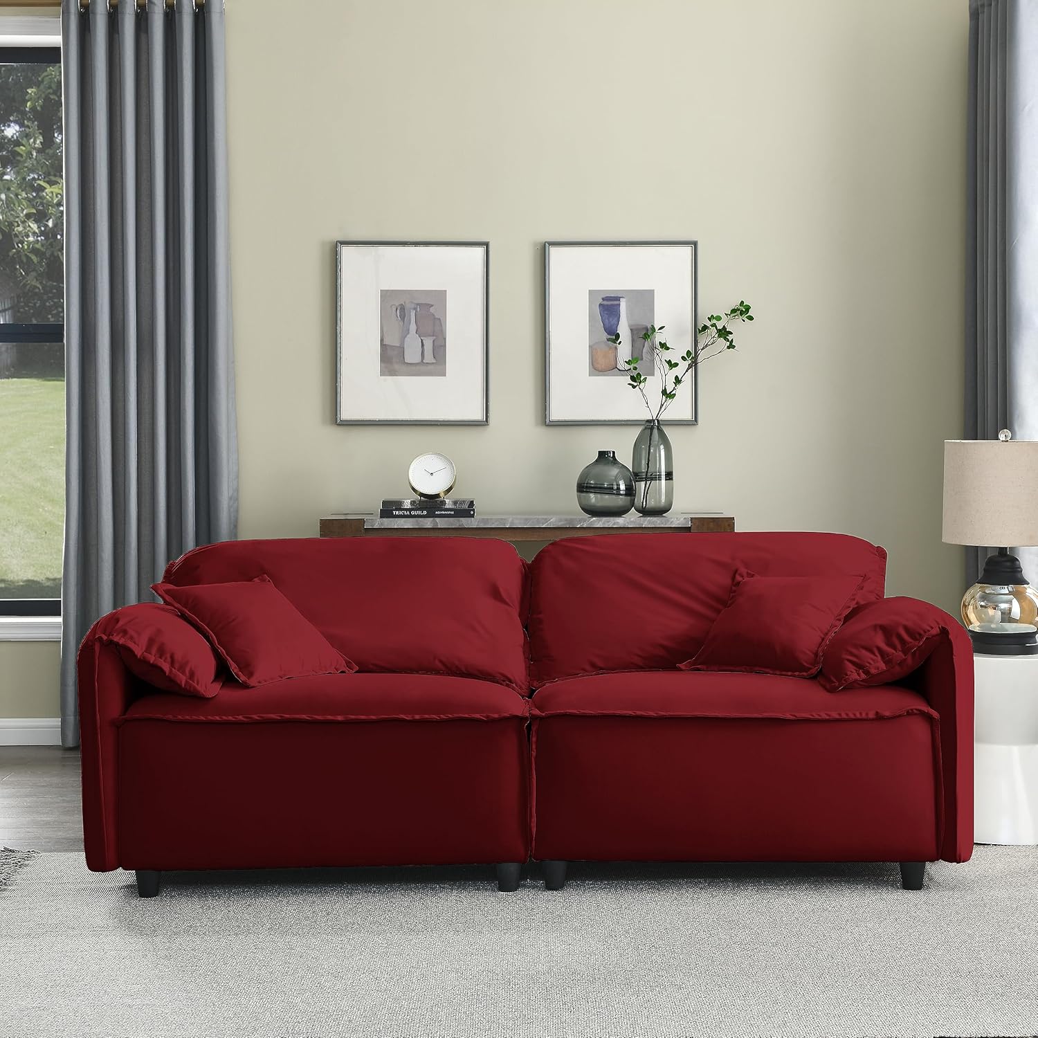 Sofá tapizado de lujo de estilo moderno, marco de sofá de madera de 2 plazas con 2 almohadas, sofás de 78 pulgadas para sala de estar, espacio