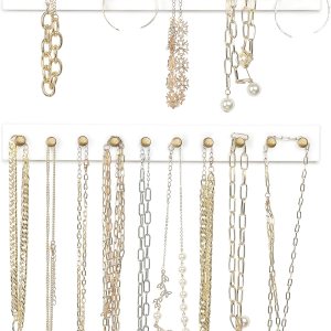 Mkono Juego de 2 soportes para collares de pared de madera rústica, organizador de joyas con 20 ganchos redondos de metal, ganchos de joyería para Mkono Juego de 2 soportes para collares de pared de madera rústica, organizador de joyas con 20 ganchos redondos de metal, ganchos de joyería para