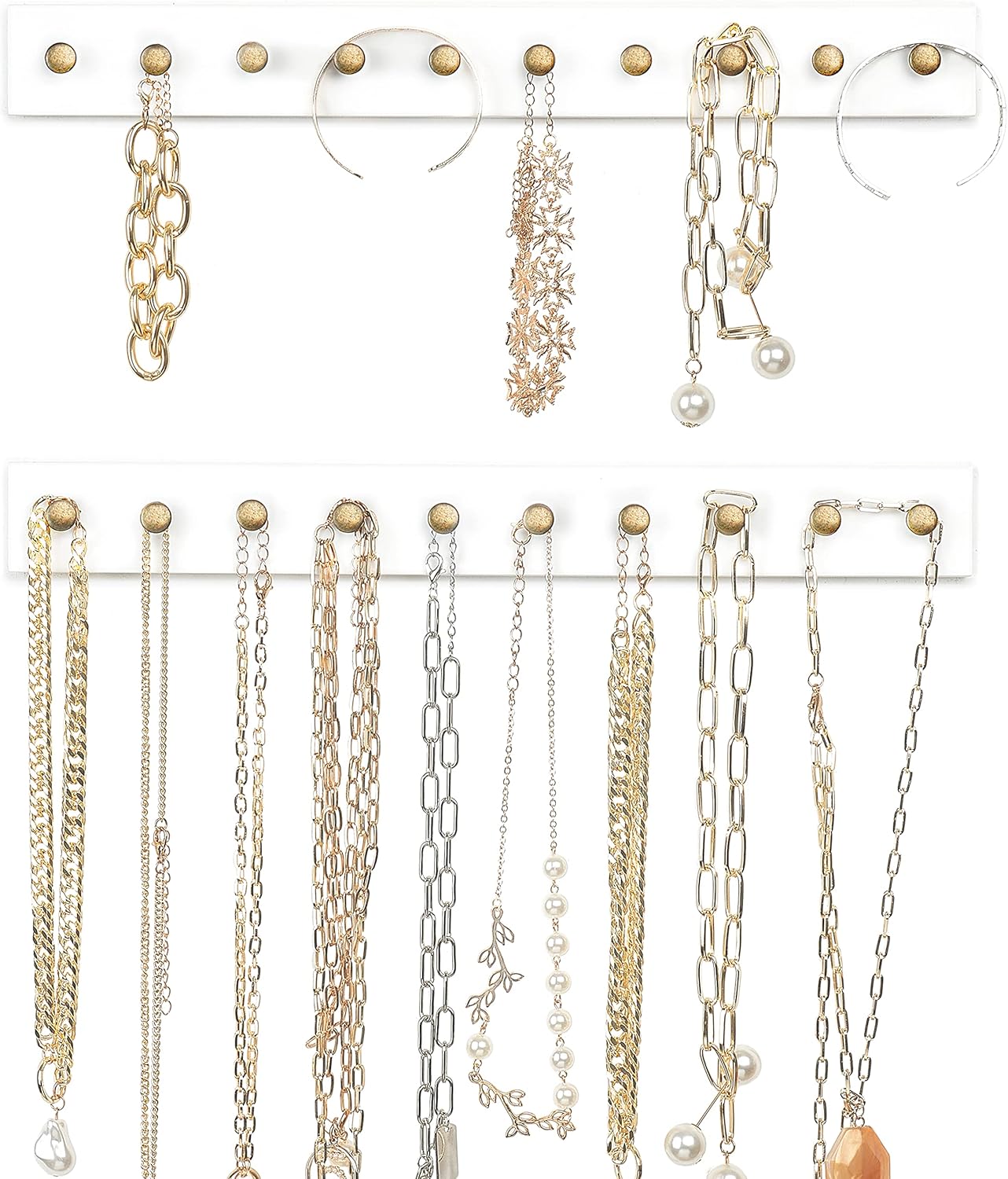 Mkono Juego de 2 soportes para collares de pared de madera rústica, organizador de joyas con 20 ganchos redondos de metal, ganchos de joyería para