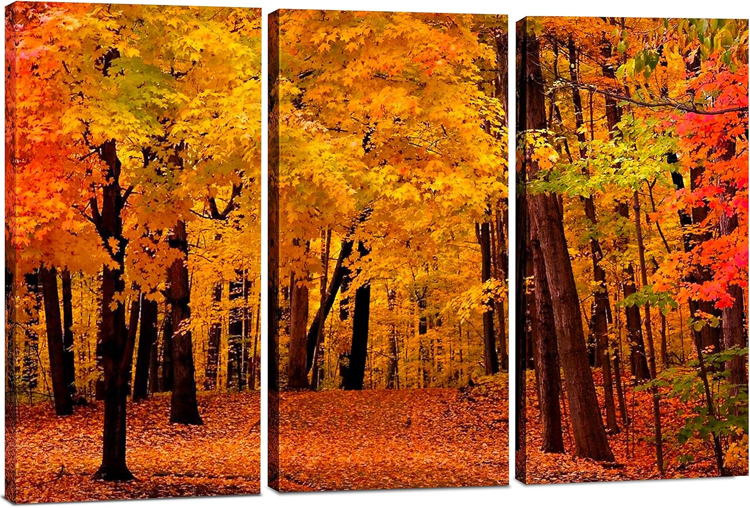 Decoración artística de pared de bosque, juego de 3 piezas, decorativo enmarcado para otoño, árbol, lienzo, múltiples paneles divididos para sala de