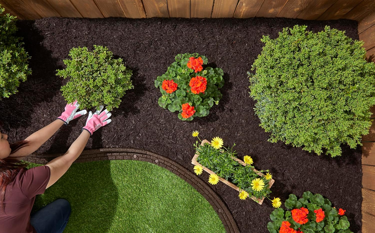 Mantillo de goma triturada prémium para jardines, césped y paisajismo, color de larga duración, parece mantillo de madera natural (37.5 pies cúbicos