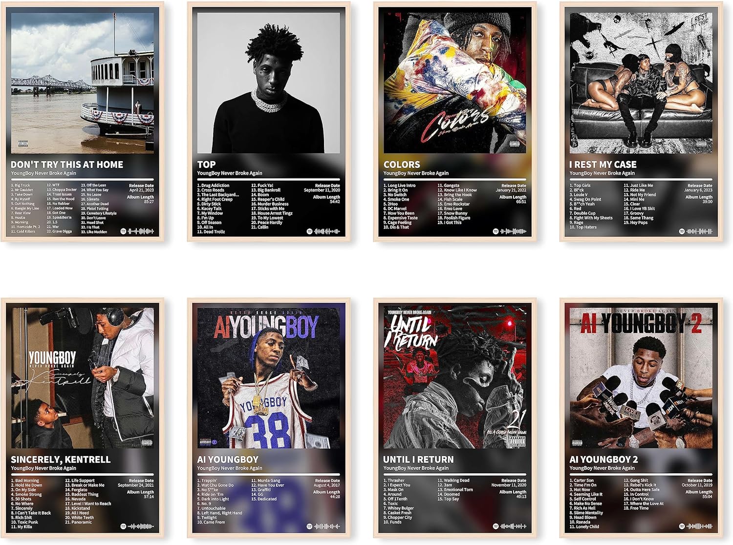 Enimoud Pósteres de la NBA Youngboy para portada de álbum, pósteres de rapero para habitación, juego de 8 arte de pared para niñas y niños,