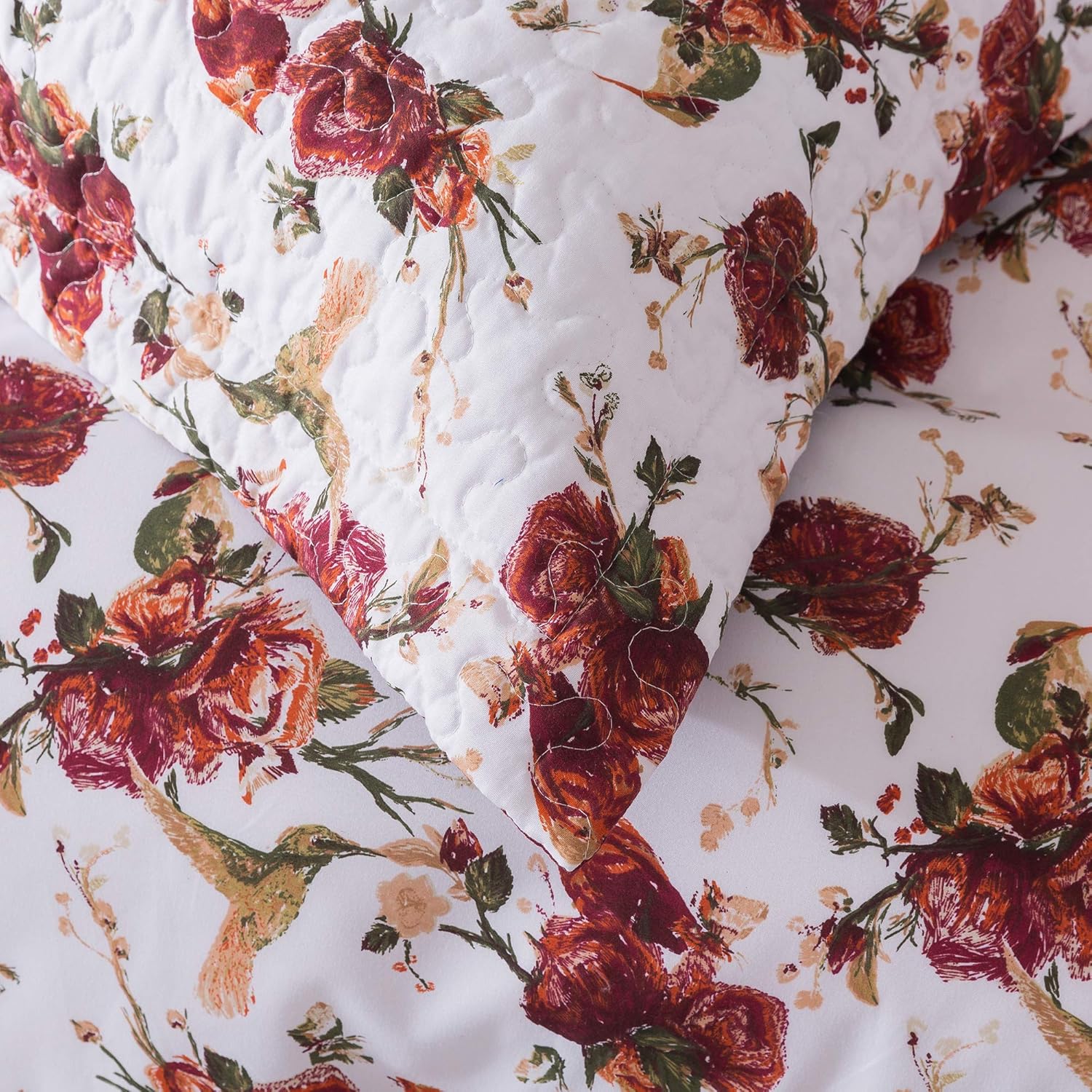 Tache Floral Colibríes Borgoña, Marfil Antiguo, Vintage Farmhouse Spring Country Rustic Microfibra Reversible Rose Garden Funda de edredón