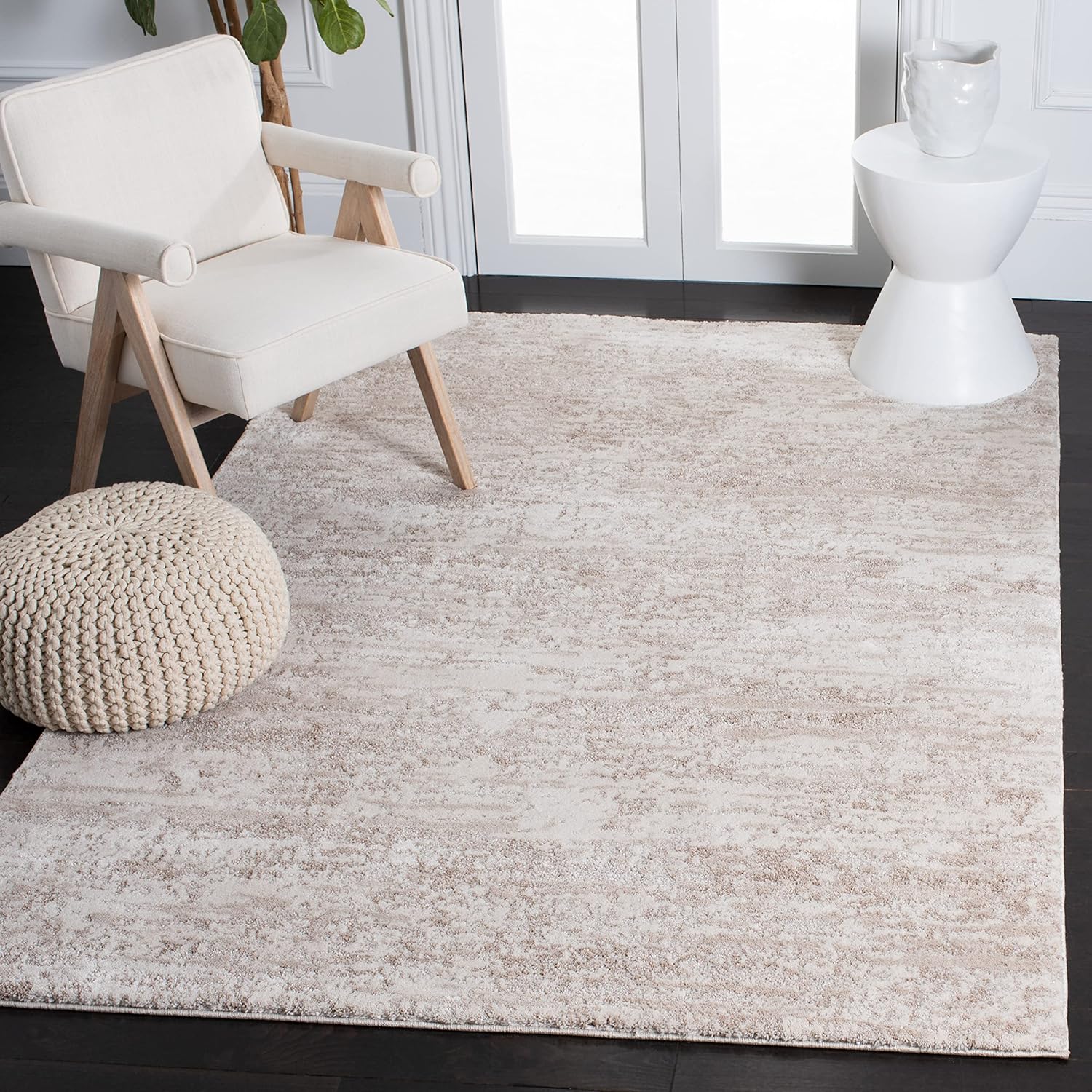 SAFAVIEH Century Collection – Alfombra cuadrada, 5 pies 3 pulgadas, marfil y beige, diseño abstracto moderno, no desprende pelusa y de fácil