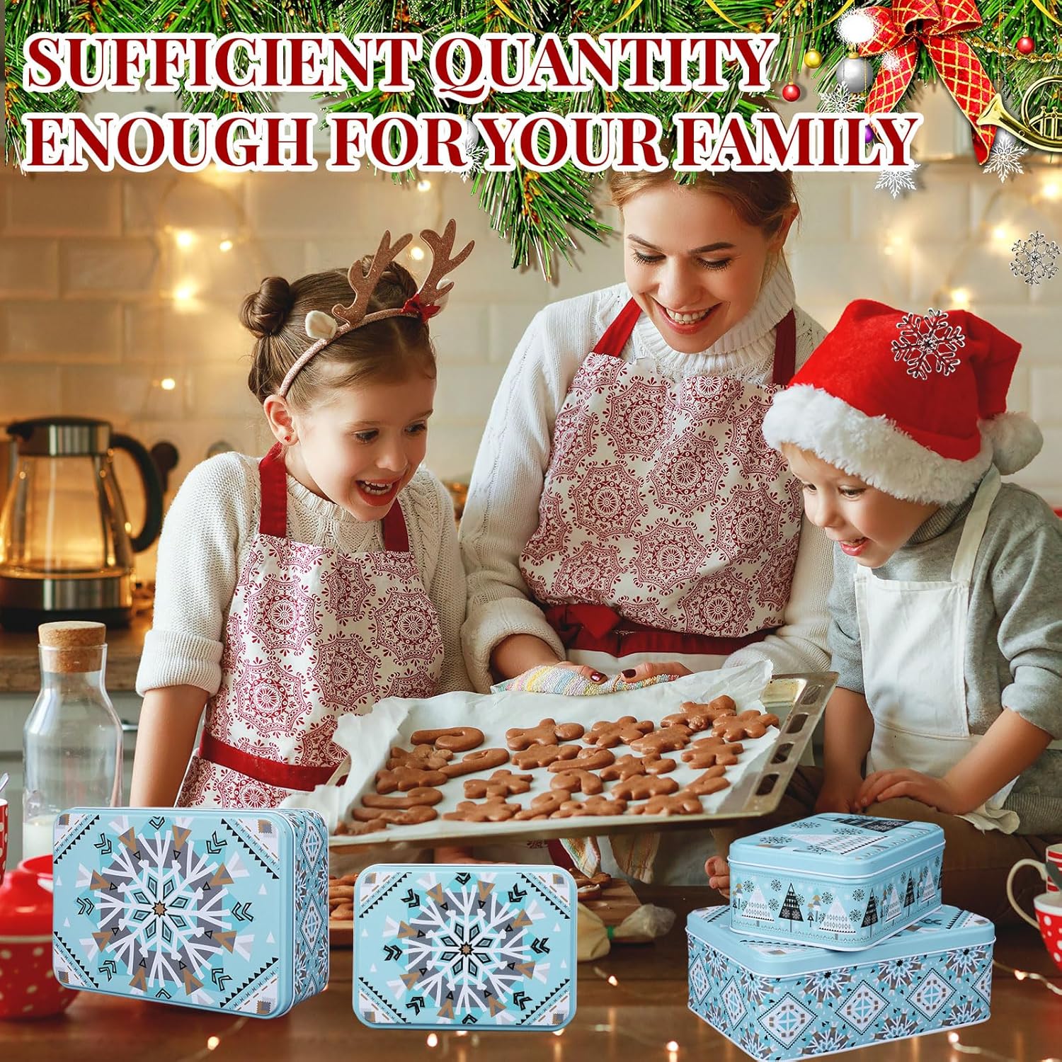 6 latas de galletas de Navidad con tapas para regalar, latas de metal para galletas, recipientes de lata grandes, medianos y pequeños, recipientes