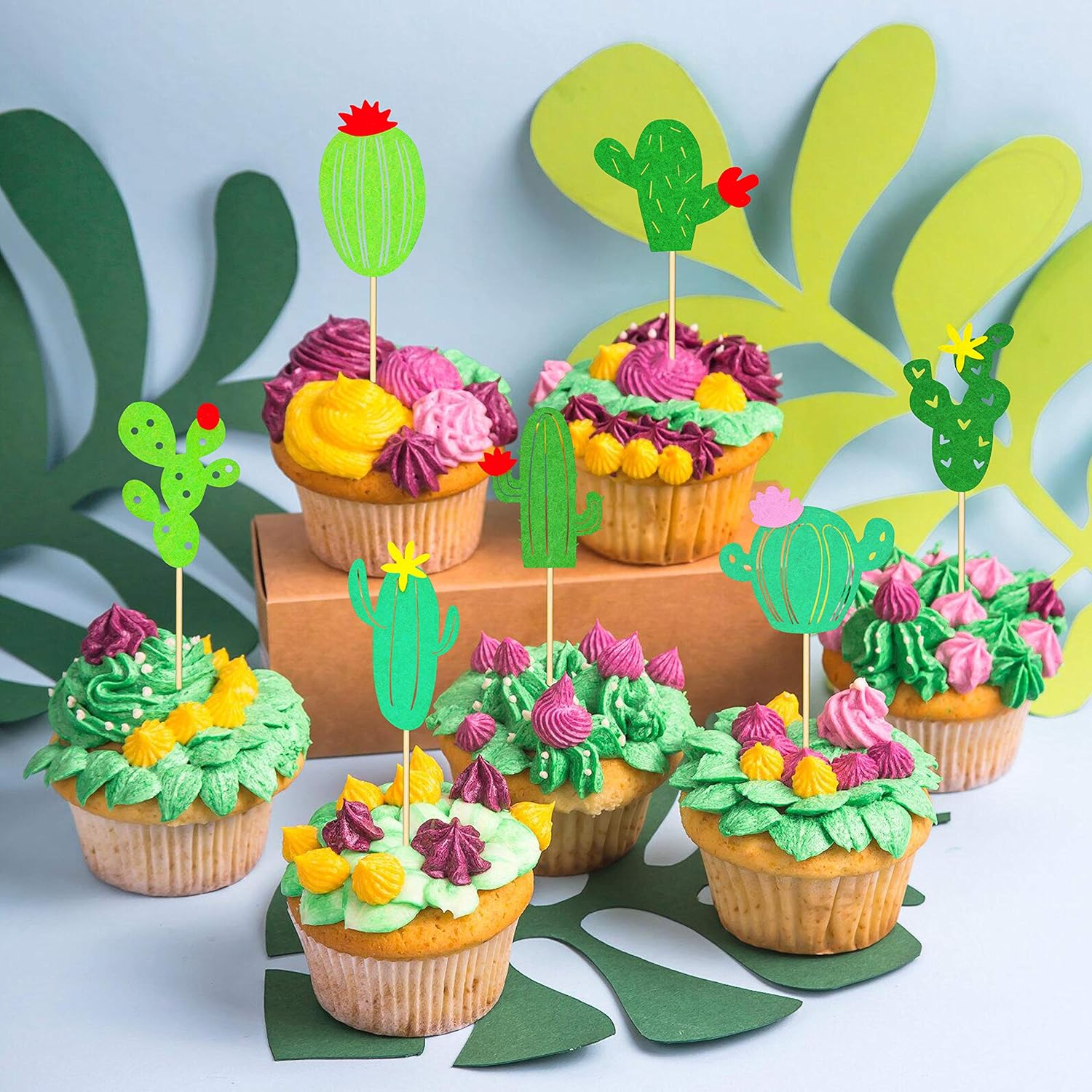 Decoración para cupcakes de cactus para cumpleaños, baby shower, suministros de fiesta, cactus, llama, decoración de tartas, 32 piezas