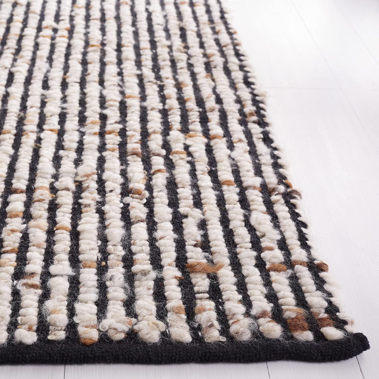 SAFAVIEH Natura Collection – Alfombra redonda de 6 pies, color negro y marfil, hecha a mano de lana y yute, ideal para zonas de alto tráfico en sala