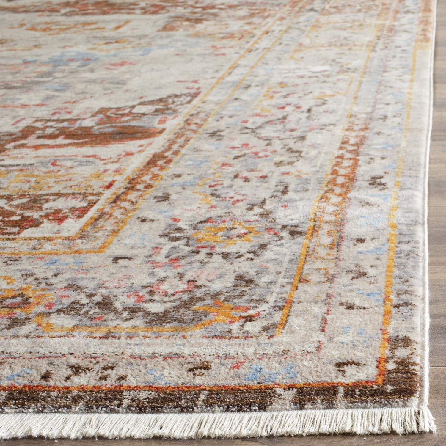 SAFAVIEH Persian Collection – Alfombra cuadrada de 5 pies, color crema y multicolor, diseño oriental envejecido, no desprende pelusa y de fácil