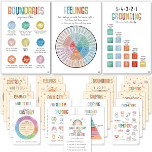 24 pósteres coloridos de salud mental, 12 piezas de terapia de ansiedad, póster motivacional para la oficina, suministros de consejero escolar para 24 pósteres coloridos de salud mental, 12 piezas de terapia de ansiedad, póster motivacional para la oficina, suministros de consejero escolar para