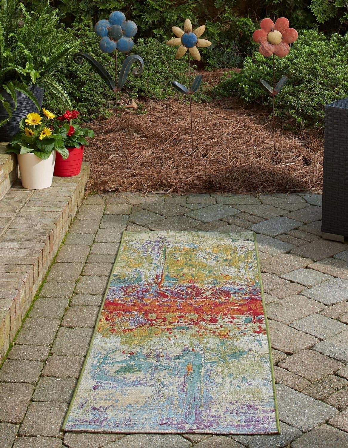 Unique Loom Outdoor Modern Collection – Alfombra de área arrugada (2 pies x 3 pies 11 pulgadas, multicolor, dorado)